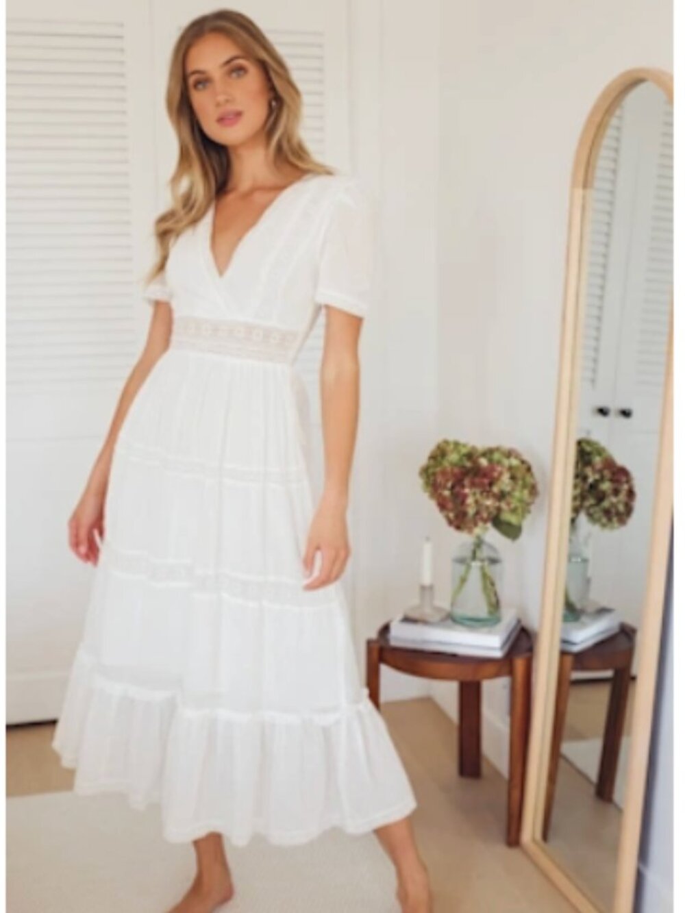 **NEVER WORN** Lulu's White Lace Tiered Midi Dress